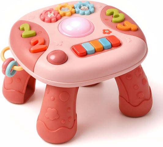 Mesa Mesinha Musical E Luzes De Atividades Criativa Educativa Infantil Didática (Rosa)